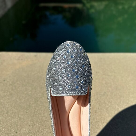 New Diamante Silver Rhinestone Crystal Loafer Ballet Flat Ballerina Shoe Slip-On - Picture 6 of 6